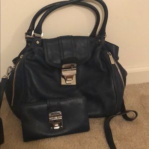 Used Navy Blue Michael Kors Satchel with wallet